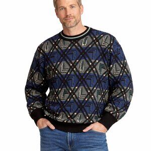 Vintage Grandpa Textured Sweater Size XL Blue Black Green Geometric Robert Bruce